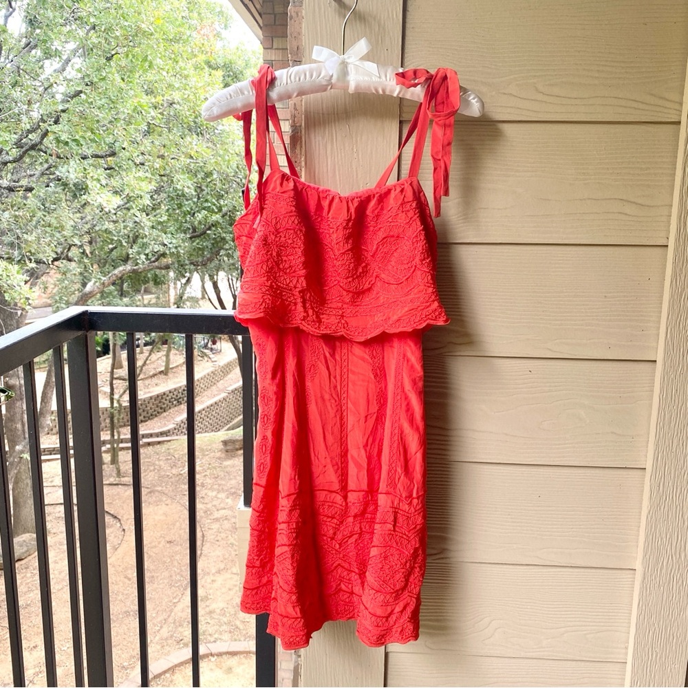 Parker Nia Silk Popover Red Embroidered Dress